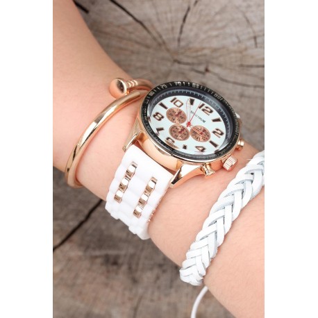 ست ساعت دستبند سفید مردانه