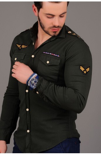 پیراهن طرح دار جیب دار مردانه