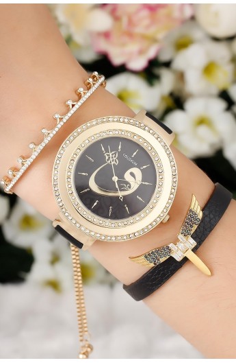 ست دستبند ساعت نگینی زنانه