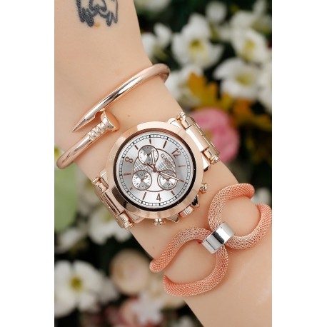 ست ساعت دستبند استیل زنانه